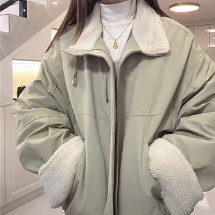 套 拉链设计羊羔毛夹克休闲外短款 冬季 加绒加厚派克服外套女冬新款