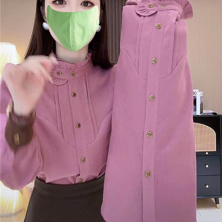 撞色法式复古外穿花边长袖秋冬
