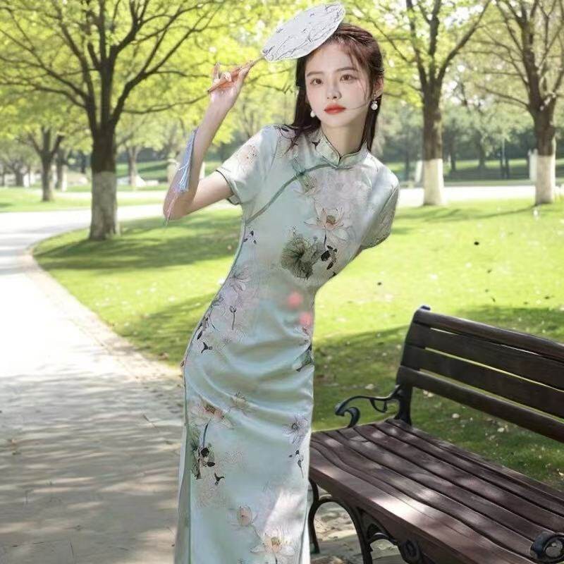 夏季新中式改良樱桃遮肚旗袍裙