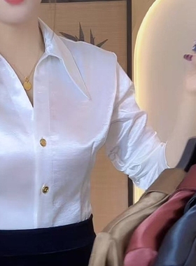 有加绒冬春秋夏2025年缎面洋气衬衫时尚胖MM显瘦上衣醋酸尖领高级