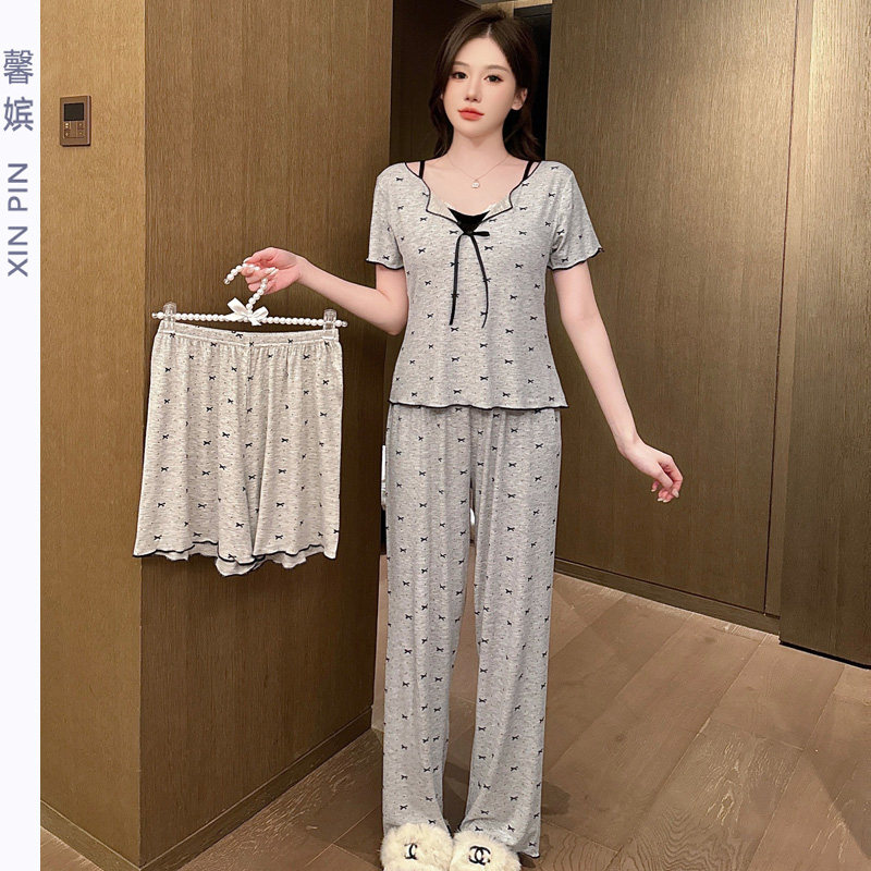 馨嫔女夏莫代尔棉带胸垫短袖睡衣