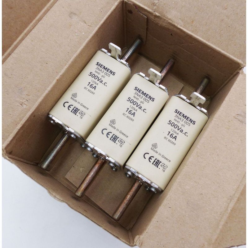 3x Siemens 3NA3 005 16A 500V GR.0 Sicherungseinsatz -unused/