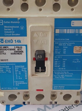 EHD14KCUTLERHAMMEREHD3060LC系列3POLE60AMOULDEDCASECIRCUITBRE