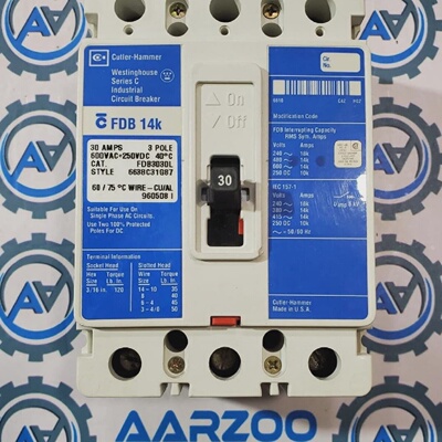 Disjoncteur Westinghouse CUTLER HAMMER FDB3030L 30A 600VAC 3