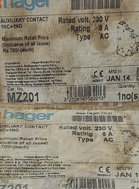 Confezione 2 Nuovo HAGER MZ201 Ausiliario Contatto 1NC  1NO