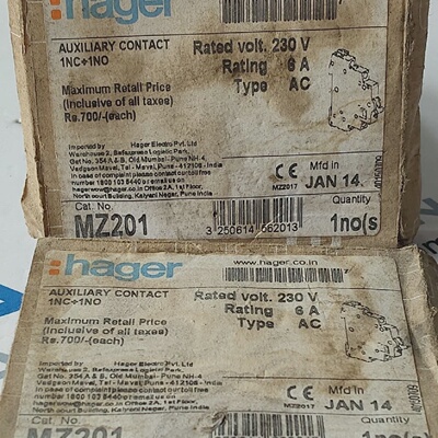 Paquet De 2 Neuf HAGER MZ201 Auxiliaire Contact 1NC1NO 6A 23