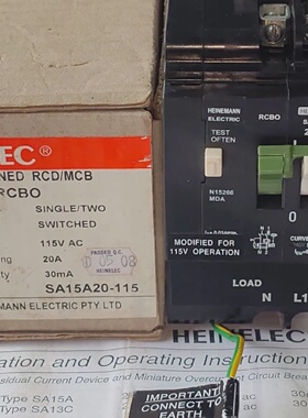 Heinemann lectrique SA15A20115V Combin Rcb MCB 10 Amp Breake