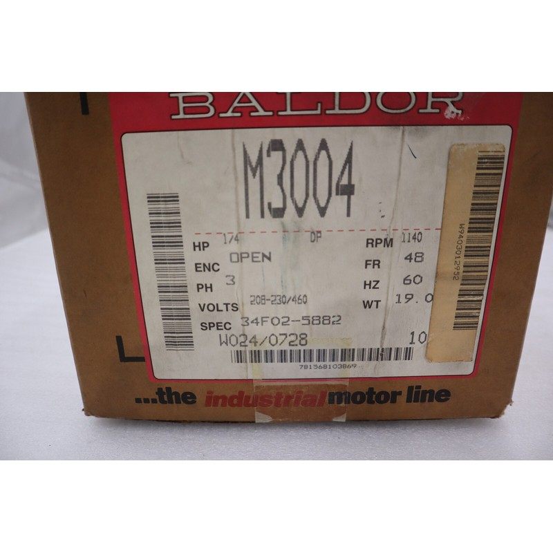 全新 BALDOR M3004 发动机 .25HP 1140RPM 3PH 60HZ 库存 4521