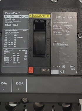 SQAURE D HJL36100CA 3 Pole 100 AMP Type HJ150 Power Pact Cir