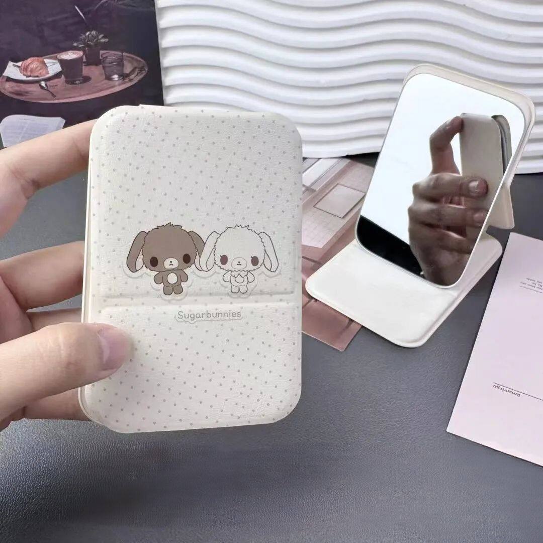 可爱波点兔兔便携便携式化妆镜随身学生宿舍折叠桌面粉色镜子梳妆