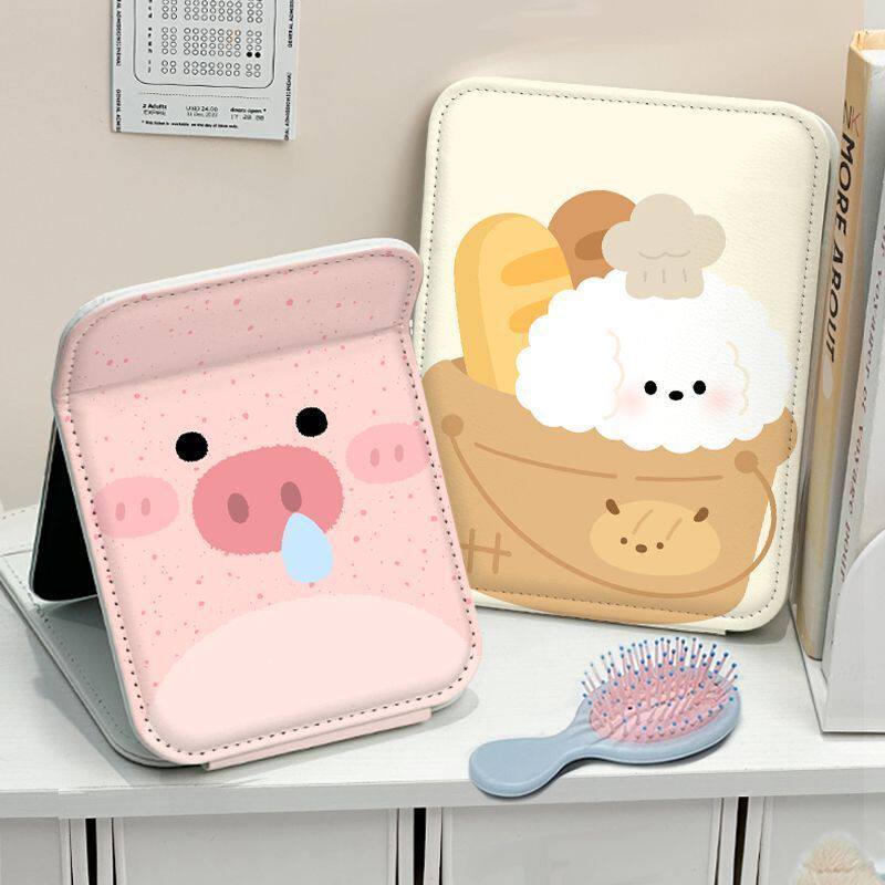 可爱卡通立式镜子高清加厚便携补妆镜大小号外出便携化妆镜可折叠