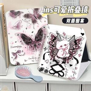甜酷蝴蝶猫折叠化妆镜收纳
