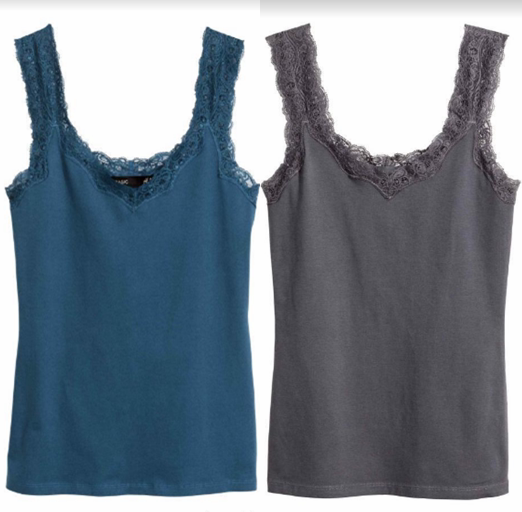 h&m正品hm女装纯棉修身吊带宽蕾丝边贴身背心多色基本款打底特价