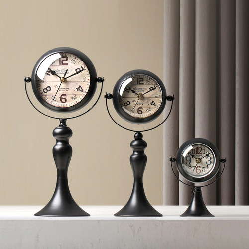 轻奢铁艺静音钟表摆件客厅玄关装饰钟台钟静音时钟座钟酒吧桌表