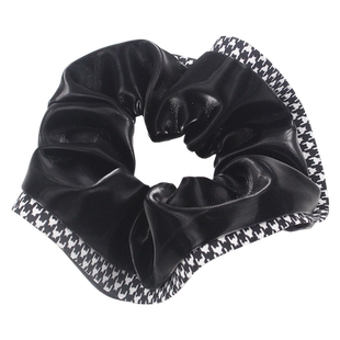 韩国简约黑色粗发圈 皮革大肠圈加宽 多发量盘发丸子头马尾扎发绳