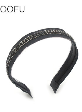 灰钻方水晶黑色布艺压发宽头箍服帖优雅镶钻外搭防滑发箍洋气饰品