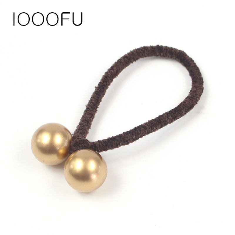 双珍珠马尾发绳 日韩绒圈高弹力皮筋红色发圈 丸子头扎小辫子皮圈