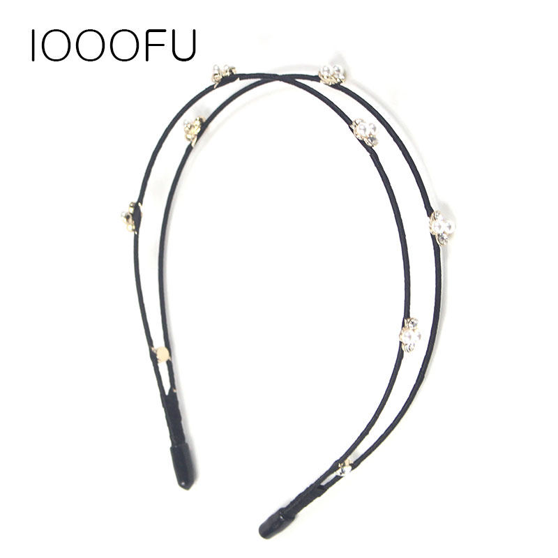 简约瑞丽风水钻发箍女 镶钻 韩国气质细边压发头箍秀气 双层发卡