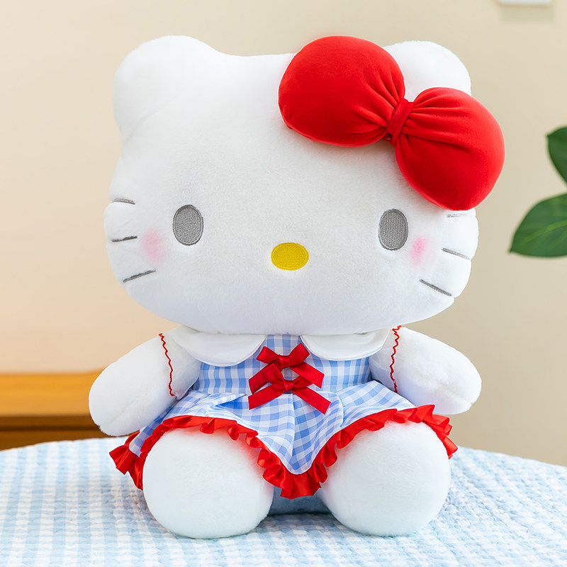 可爱格子裙猫咪公仔蝴蝶结玩偶布娃娃猫咪毛绒玩具礼物送女生抱枕