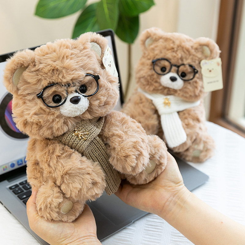 变装围巾情侣款泰迪熊新款烘焙厨师眼镜小熊可爱毛绒玩具小熊公仔