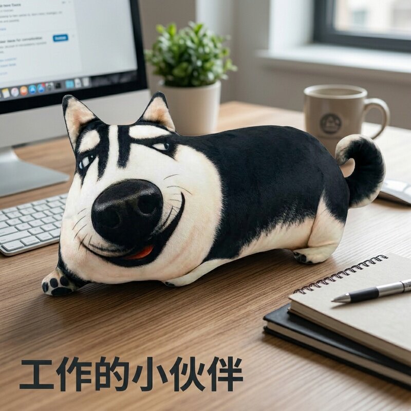 搞怪哈士奇毛绒公仔3D写实趴趴狗玩偶创意单身狗摆件整蛊生日礼物