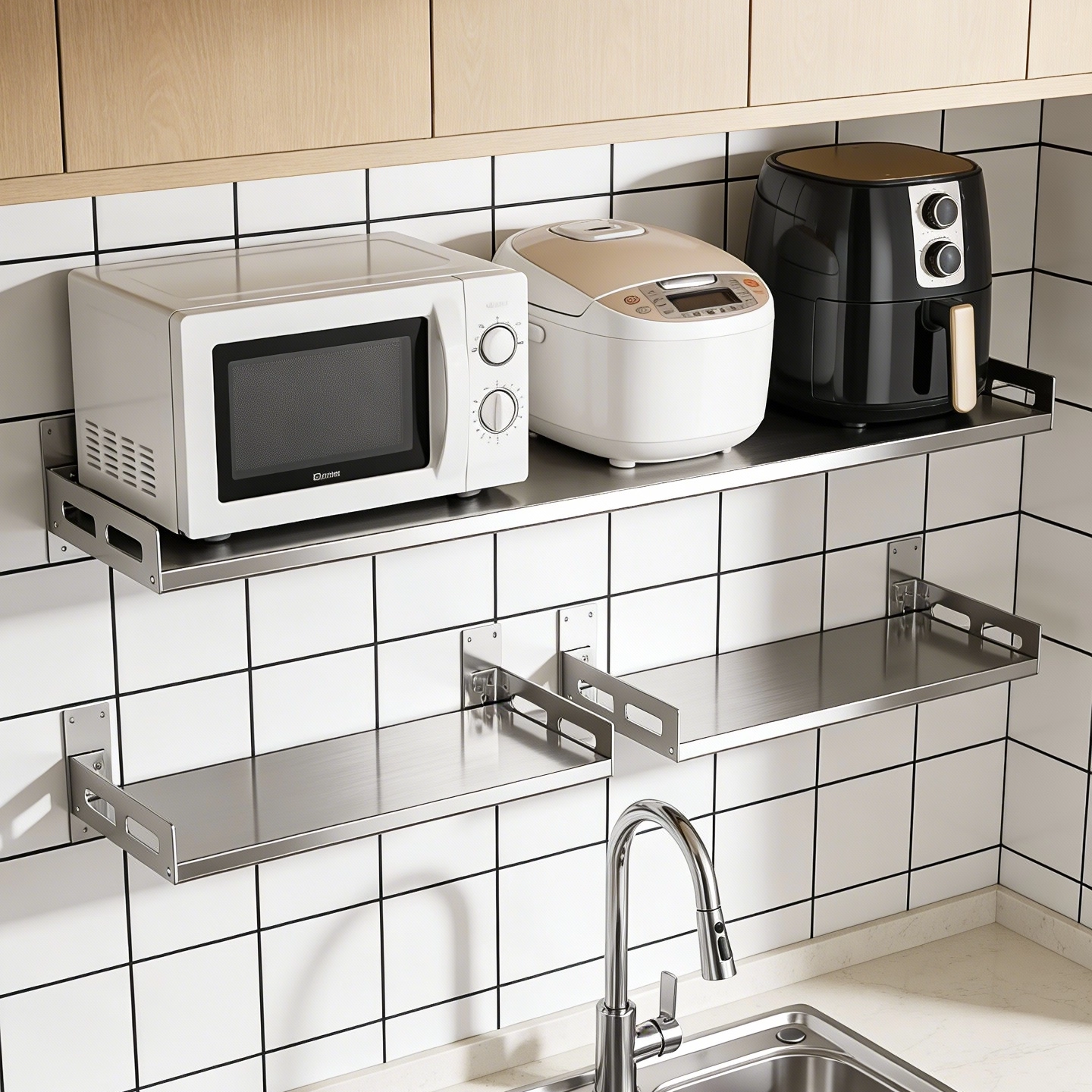 不锈钢烤箱支架微波炉置物架壁挂式墙上免打孔1层收纳厨房置物架,厨房/烹饪用具,厨房置物架/置物柜/角架,淘宝优惠券,粉丝福利购,淘宝优惠卷