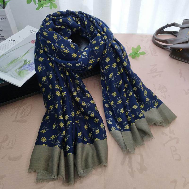 碎花棉麻围巾女薄长款春秋韩版百搭丝巾文艺复古护颈围脖时尚披肩