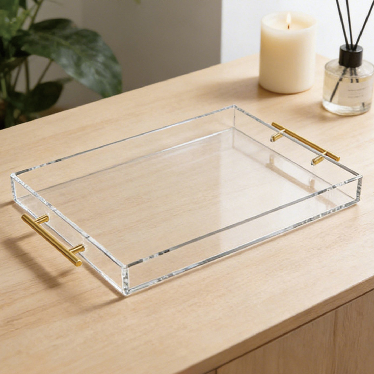 透明亚克力托盘带手柄收纳盘蛋糕点心展示托盘桌面整理置物架家用