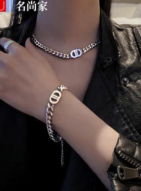 古巴链双D字母项链新款潮ins嘻哈