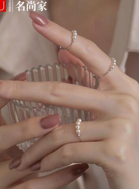 ins文艺气质仿珍珠戒指女复古