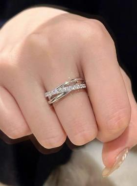 三环交叉叠戴戒指女简约冷淡风