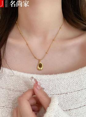 美链小拉德众虎眼石气质钢项链