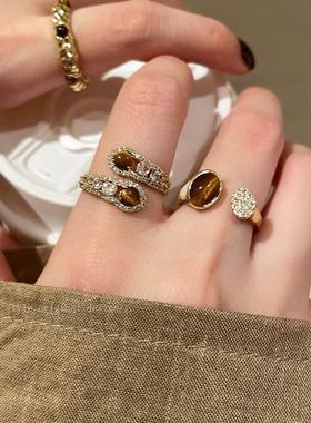 美拉德蛇形虎眼石开口戒指女高级