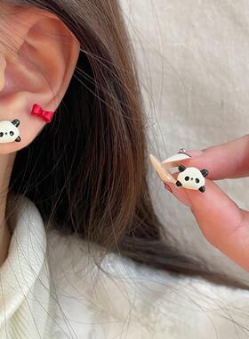 msj新年卡通动物喜庆红色可爱耳钉女银针小巧设计感国风醒狮耳饰