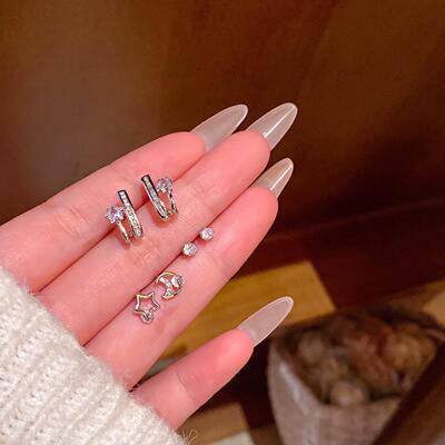 小巧精致微镶锆石套装耳钉女时尚