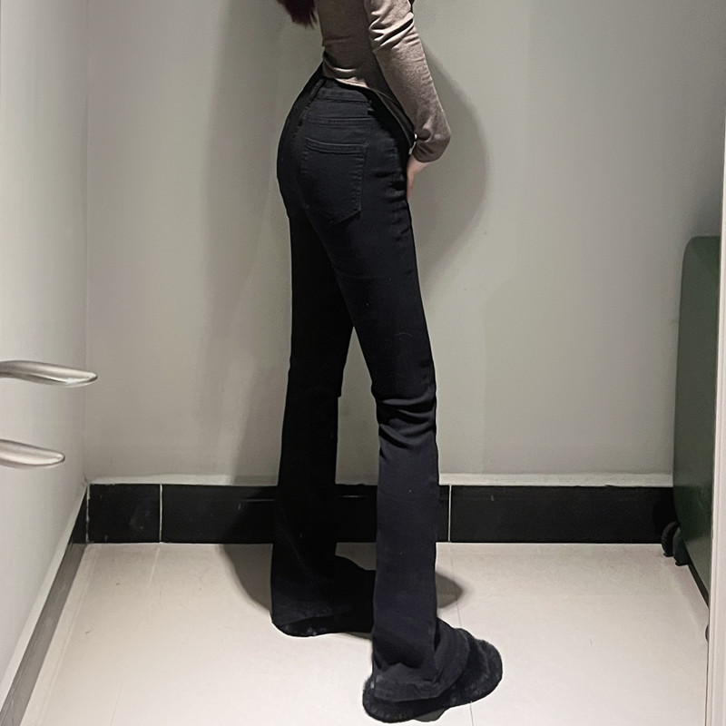 高腰黑色喇叭马蹄牛仔裤女秋季新款大码胖妹妹mm阔腿显瘦拖地裤潮