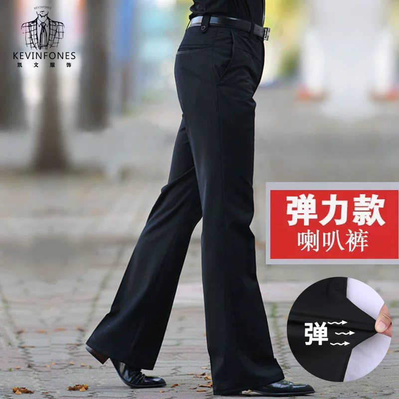 Ретро-осень эластичные расклешенные брюки, оверсайз, slim fit, свободный крой