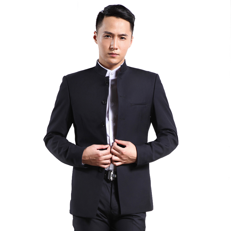 男士中山装中青年西服外套修身婚礼礼服结婚西装演出服中国风立领