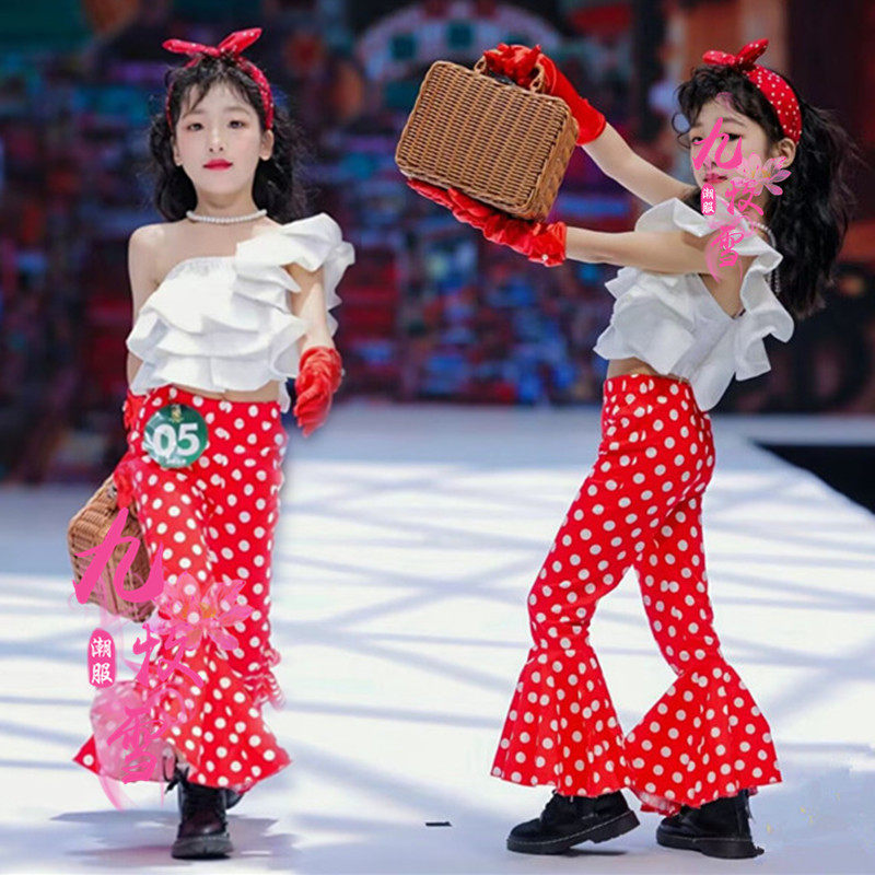 8090年代怀旧舞台走秀港风儿童演出服模特T台比赛女童幼儿园童装
