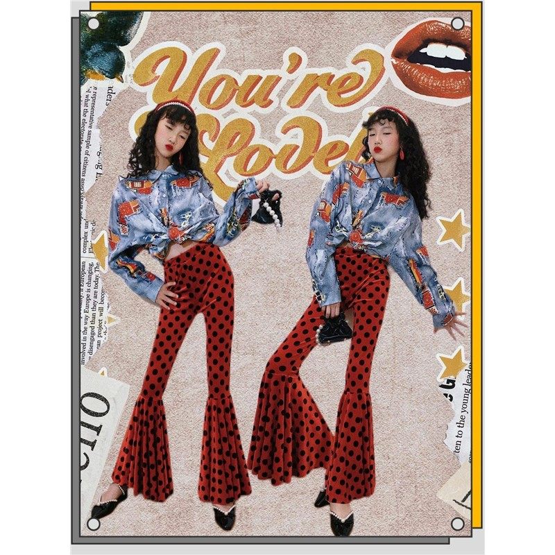 复古弹力波点衬衫走秀潮照相馆喇叭裤运动会80年代演出女童港风T,童装/婴儿装/亲子装,儿童演出服,淘宝优惠券,粉丝福利购,淘宝优惠卷