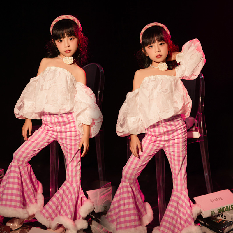 儿童机车演出服复古港风喇叭裤走秀女童影楼8090年代怀旧主题拍摄