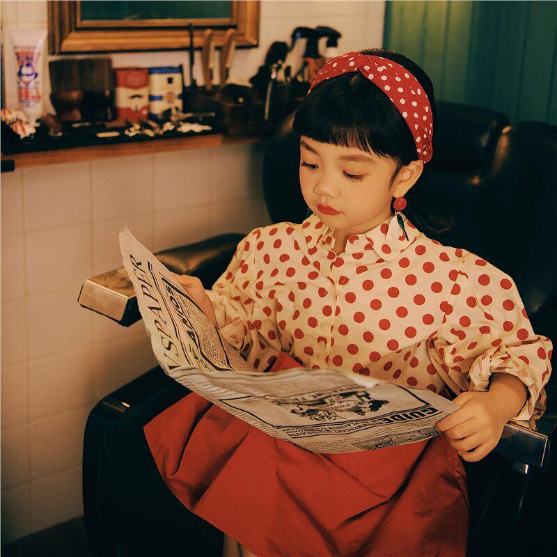 连衣裙复古波点演出服女童走秀服装毕业表演港风儿童港风照幼儿园