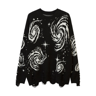 New Floral Women's Loose Ripped Sweater 印花女款宽松破洞毛衣