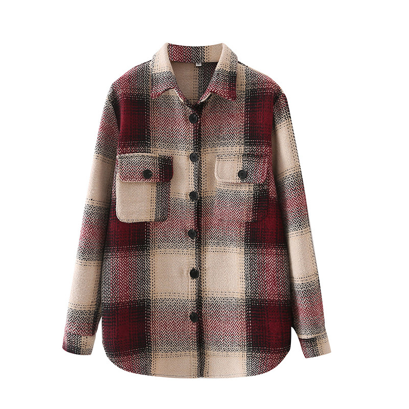 Plaid loose mid-length woolen shirt jacket格子毛呢衬衫式外套,女装/女士精品,短外套,淘宝优惠券,粉丝福利购,淘宝优惠卷