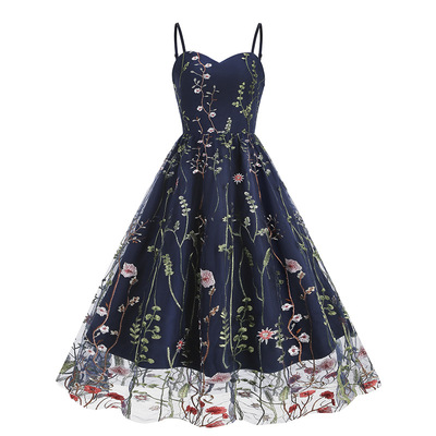 Embroidered mesh patchwork vintage camisole dress 网纱连衣裙