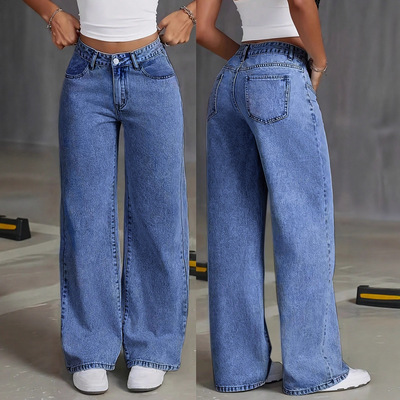 Women's high-waist plus-size straight-leg jeans 牛仔裤女直筒