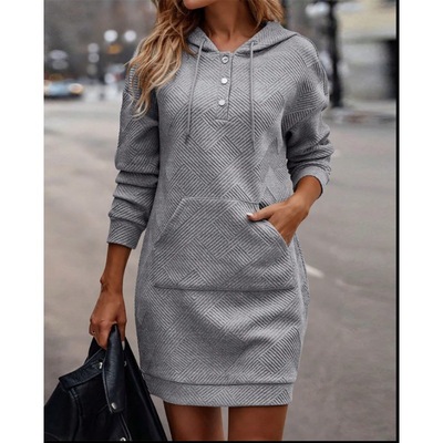 2023时尚女士格纹中长款连帽卫衣Checkered medium length hoodie