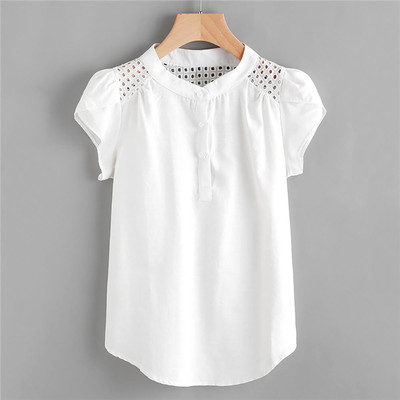 short Sleeve Solidcolour V-neck Chiffon Blouses Female Shirt