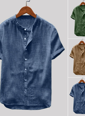 New men's casual short-sleeve solid color shirt 男士短袖衬衫