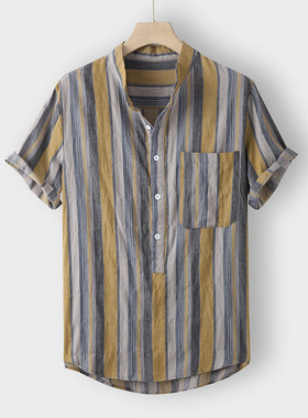 Ethnic Male Tops Men Casual Shirts Short Sleeve Summer Fash